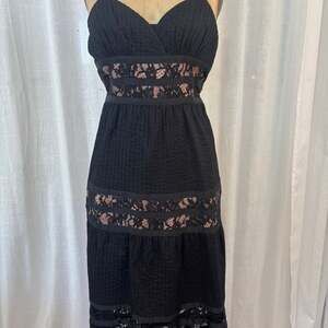 Betsey Johnson Black Lace Midi Slip Dress sz Women's 6